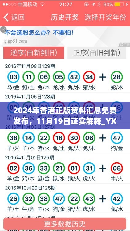 2024年香港正版資料匯總免費(fèi)發(fā)布，11月19日證實(shí)解釋_YXG4.63.33原創(chuàng)版