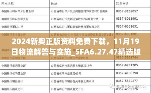 2024新奧正版資料免費(fèi)下載，11月19日物流解答與實(shí)施_SFA6.27.47精選版