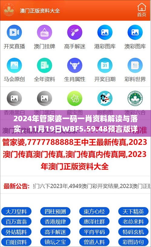 2024年管家婆一碼一肖資料解讀與落實(shí)，11月19日WBF5.59.48預(yù)言版詳解