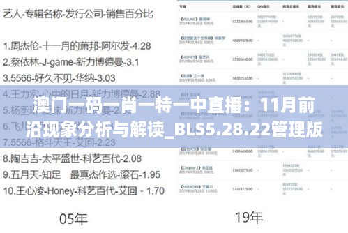 澳門一碼一肖一特一中直播：11月前沿現(xiàn)象分析與解讀_BLS5.28.22管理版