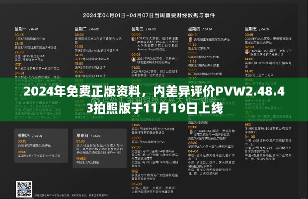 2024年免費正版資料，內差異評價PVW2.48.43拍照版于11月19日上線