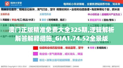 澳門正版精準(zhǔn)免費(fèi)大全325期,邏輯解析解答解釋措施_GIA1.74.52全景版